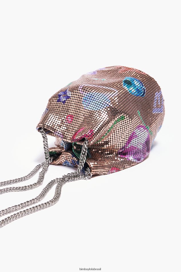 acessórios Bimba Y Lola bolsa bucket mesh com estampa de joias caídas dourado P28JFH147