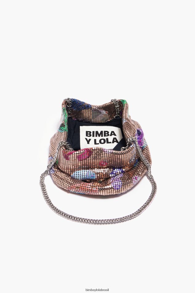 acessórios Bimba Y Lola bolsa bucket mesh com estampa de joias caídas dourado P28JFH147