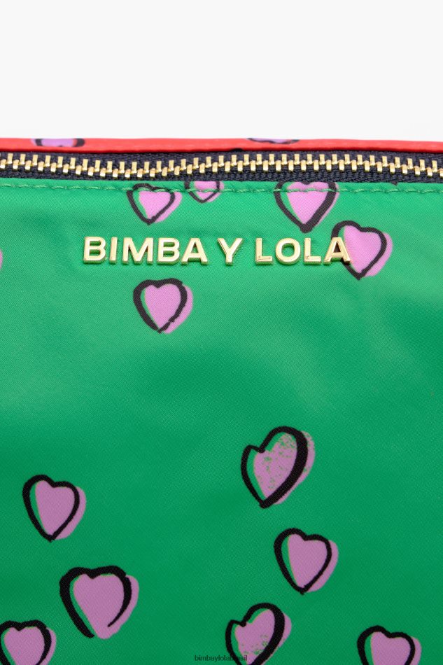 acessórios Bimba Y Lola estojo de maquiagem grande com estampa de corações trapézio verde P28JFH1083