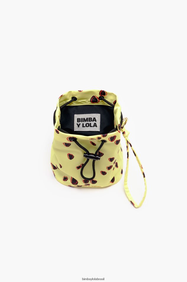 acessórios Bimba Y Lola mini bolsa balde pequena com estampa de corações amarelo P28JFH1084