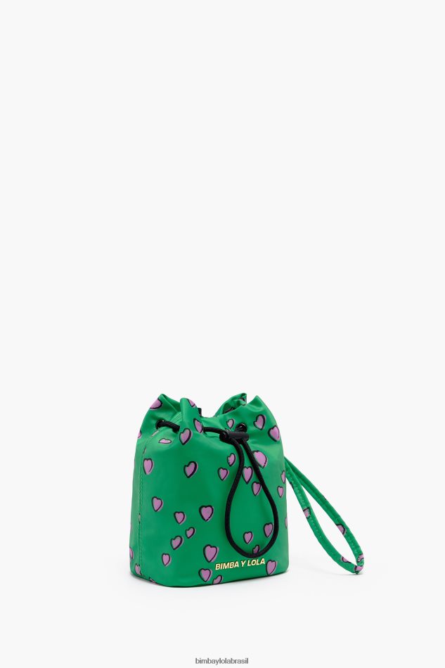 acessórios Bimba Y Lola mini bolsa balde pequena com estampa de corações verde P28JFH1085