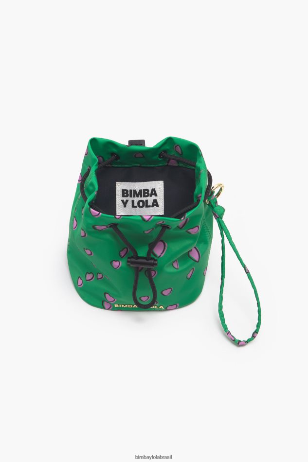 acessórios Bimba Y Lola mini bolsa balde pequena com estampa de corações verde P28JFH1085