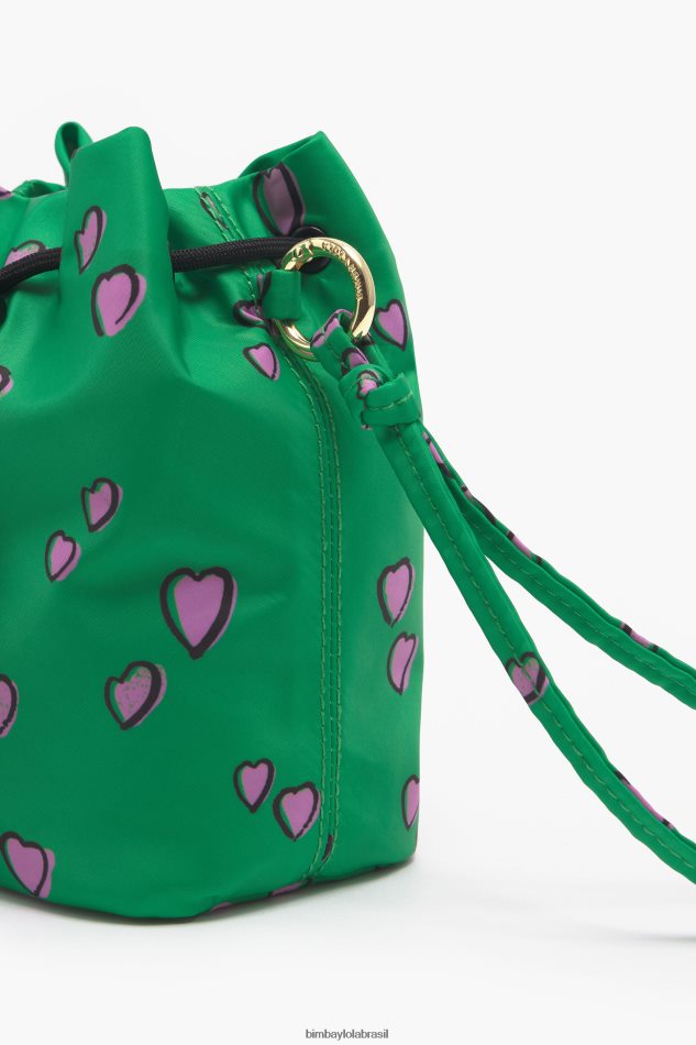 acessórios Bimba Y Lola mini bolsa balde pequena com estampa de corações verde P28JFH1085