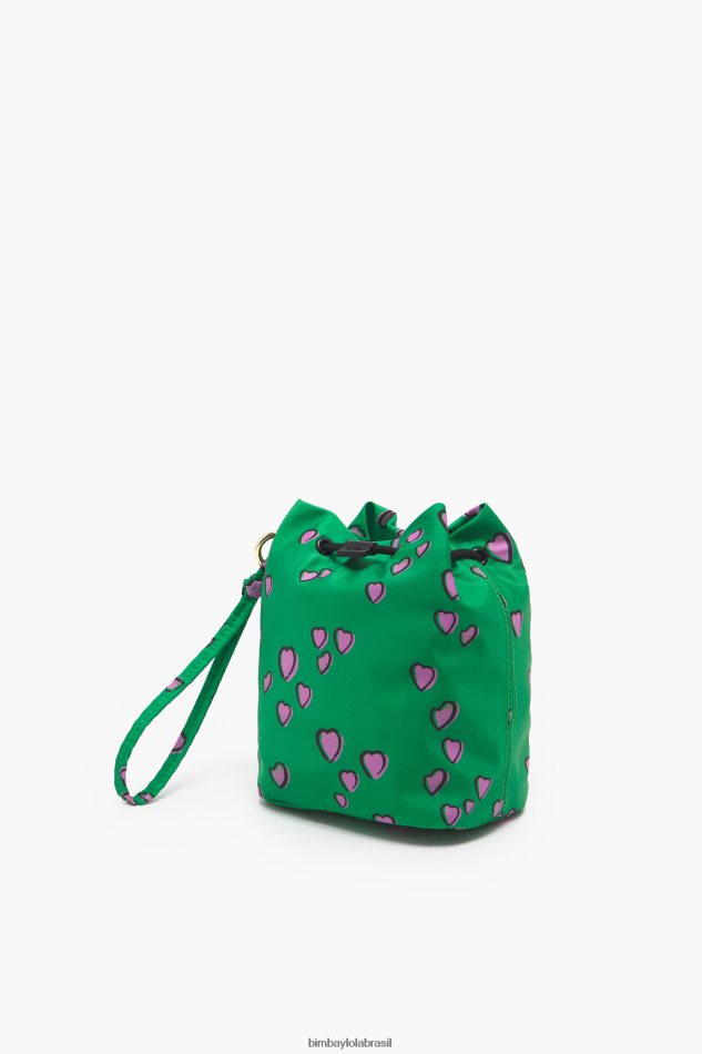 acessórios Bimba Y Lola mini bolsa balde pequena com estampa de corações verde P28JFH1085