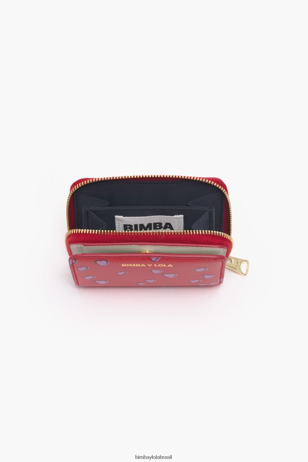 acessórios Bimba Y Lola bolsa de couro pequena aba com estampa de corações vermelho P28JFH1011