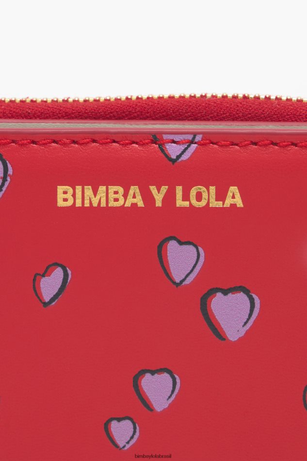 acessórios Bimba Y Lola bolsa de couro pequena aba com estampa de corações vermelho P28JFH1011