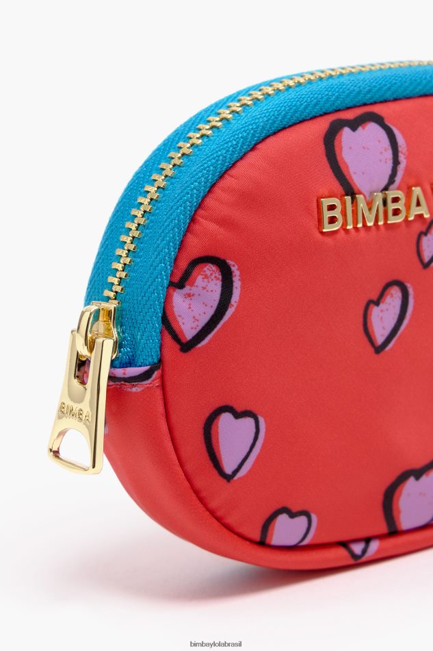 acessórios Bimba Y Lola porta moedas com estampa de corações vermelho oval P28JFH1026