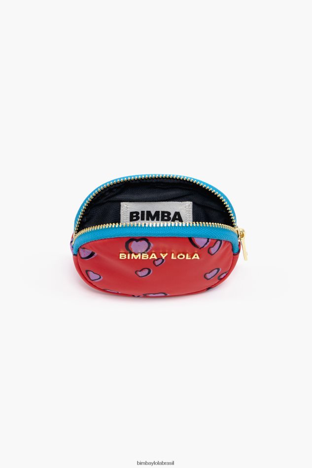 acessórios Bimba Y Lola porta moedas com estampa de corações vermelho oval P28JFH1026