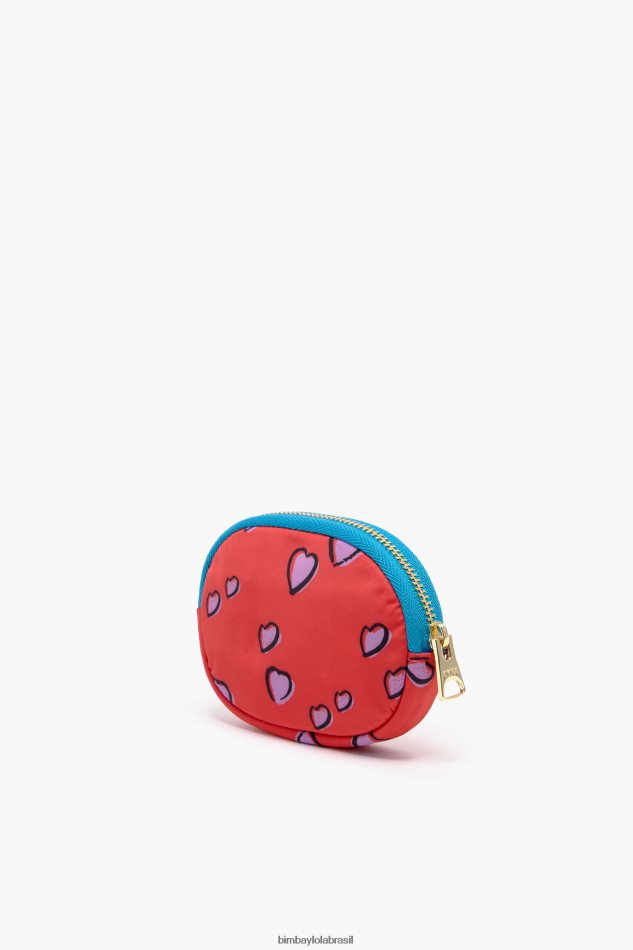 acessórios Bimba Y Lola porta moedas com estampa de corações vermelho oval P28JFH1026