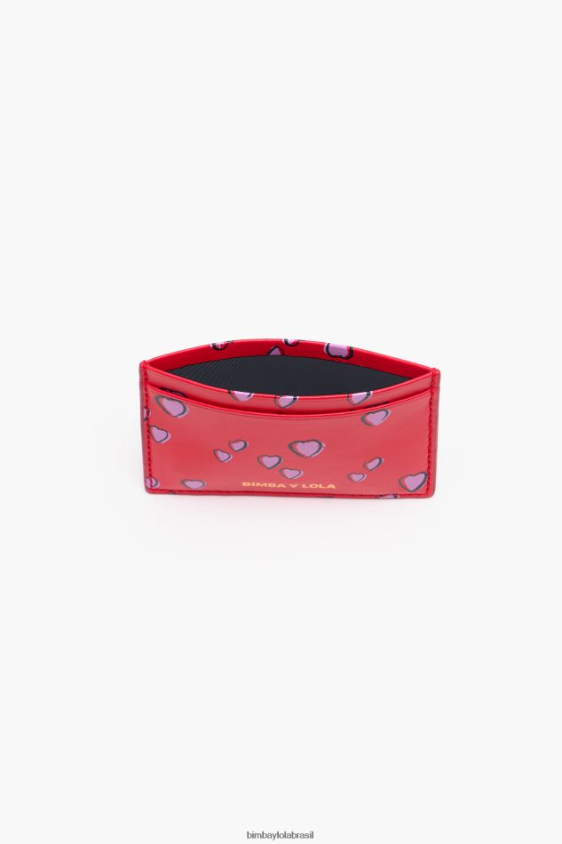 acessórios Bimba Y Lola porta cartão de corações pequenos de couro vermelho P28JFH1006