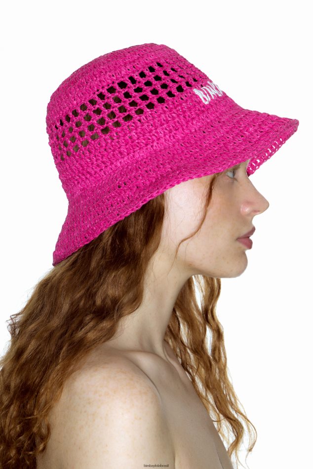 acessórios Bimba Y Lola chapéu balde de ráfia rosa P28JFH1204