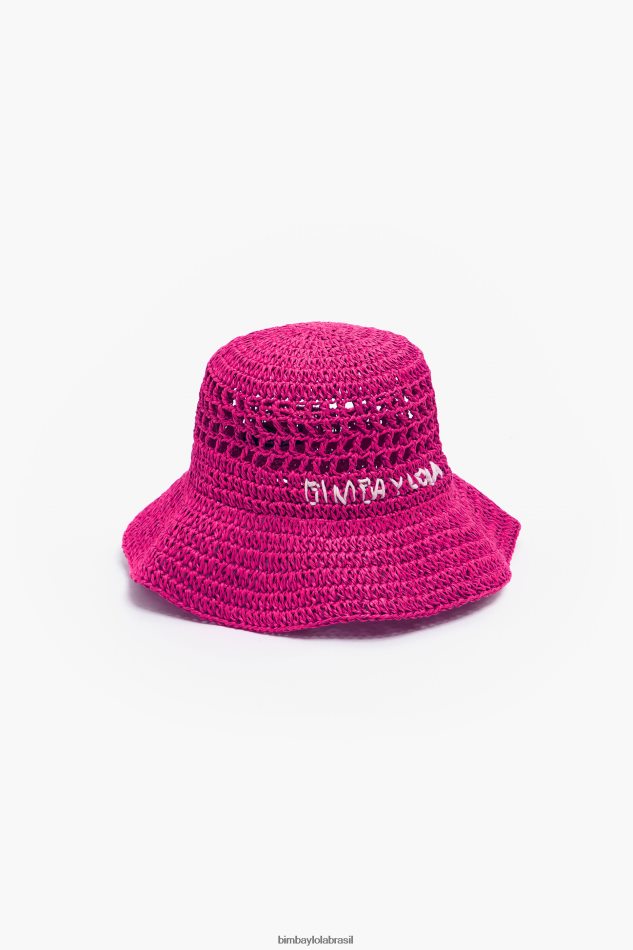 acessórios Bimba Y Lola chapéu balde de ráfia rosa P28JFH854