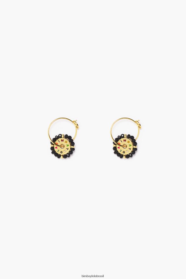 acessórios Bimba Y Lola brincos de argola de cristal dourado preto P28JFH814