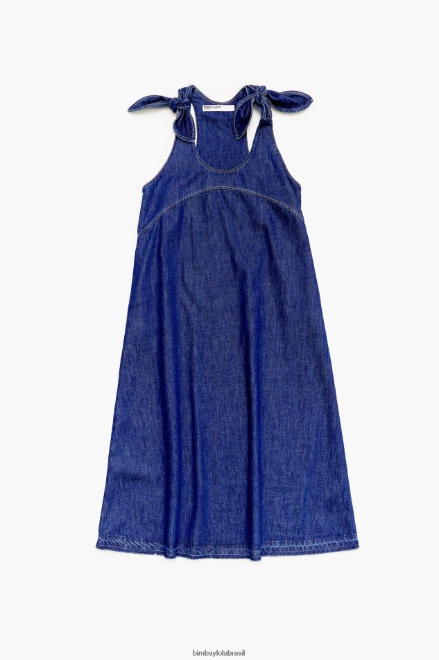 roupas Bimba Y Lola vestido jeans escuro evasê azul P28JFH202