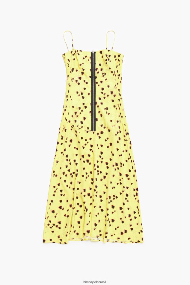 roupas Bimba Y Lola vestido midi estampado de corações pequenos amarelo P28JFH223