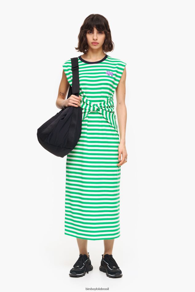 roupas Bimba Y Lola vestido midi listrado verde P28JFH230