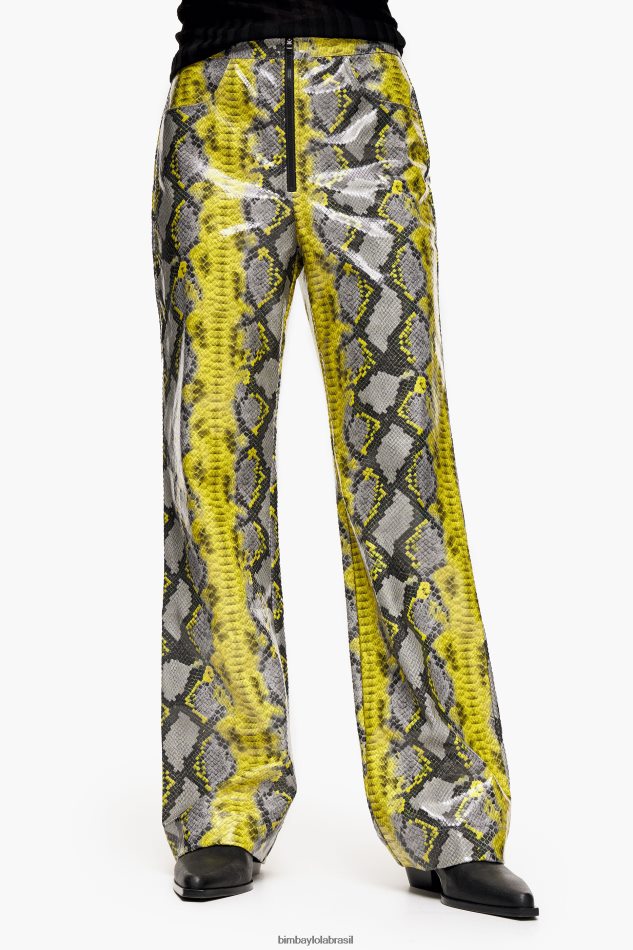 roupas Bimba Y Lola calça reta com estampa de python amarelo P28JFH434