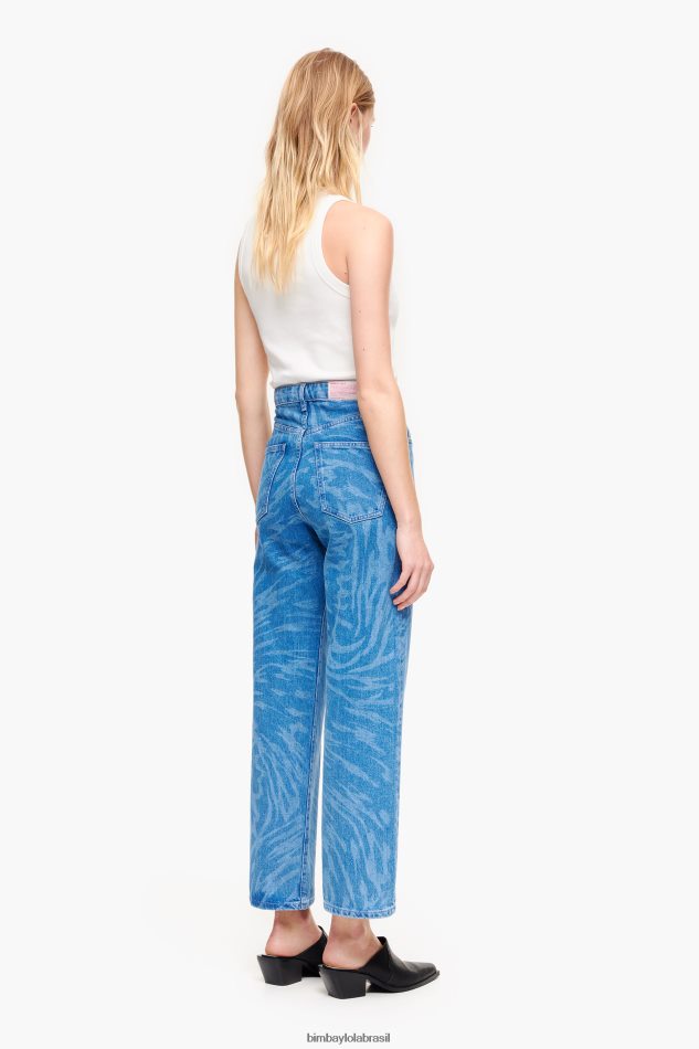 roupas Bimba Y Lola corte reto - calça jeans com estampa de asa de borboleta azul P28JFH452