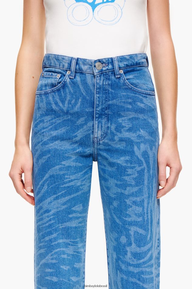 roupas Bimba Y Lola corte reto - calça jeans com estampa de asa de borboleta azul P28JFH452