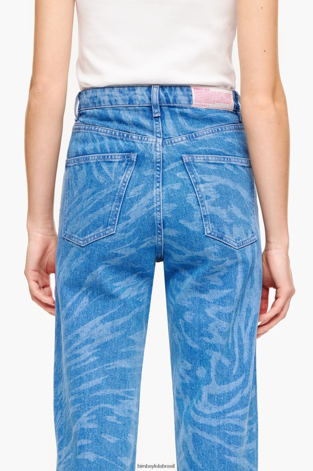 roupas Bimba Y Lola corte reto - calça jeans com estampa de asa de borboleta azul P28JFH452