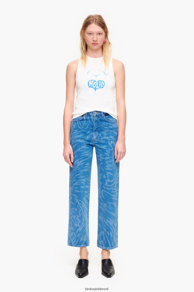 roupas Bimba Y Lola corte reto - calça jeans com estampa de asa de borboleta azul P28JFH534