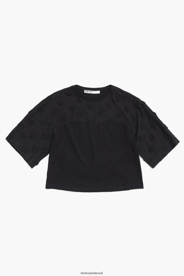 roupas Bimba Y Lola camiseta algodão corações preto P28JFH284