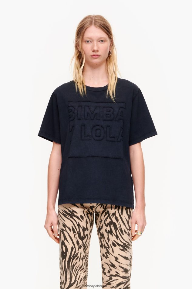 roupas Bimba Y Lola camiseta com logotipo de algodão preto P28JFH261