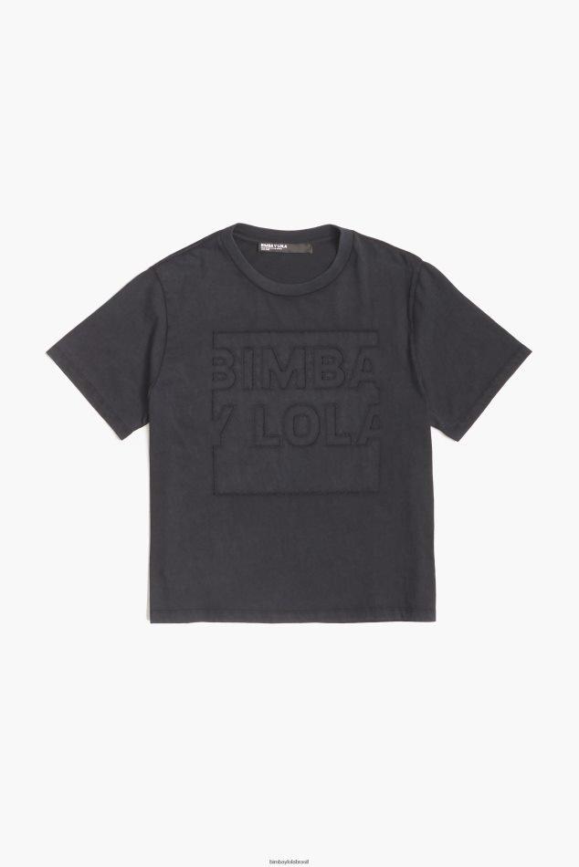 roupas Bimba Y Lola camiseta com logotipo de algodão preto P28JFH261