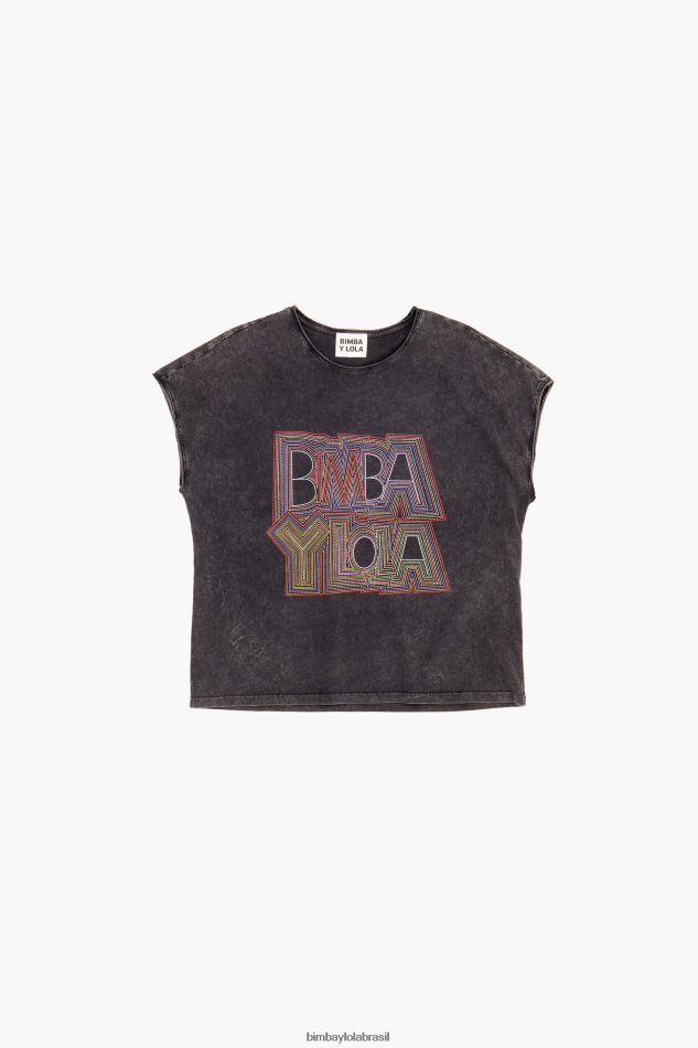 roupas Bimba Y Lola camiseta com logotipo preto lavado P28JFH259