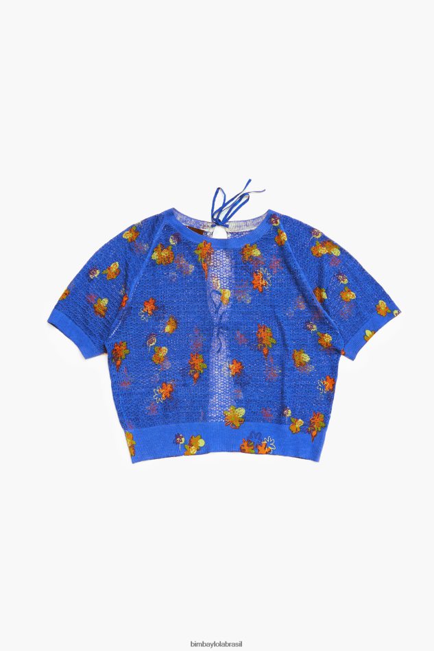 roupas Bimba Y Lola suéter de linho com estampa de flores em spray azul P28JFH390