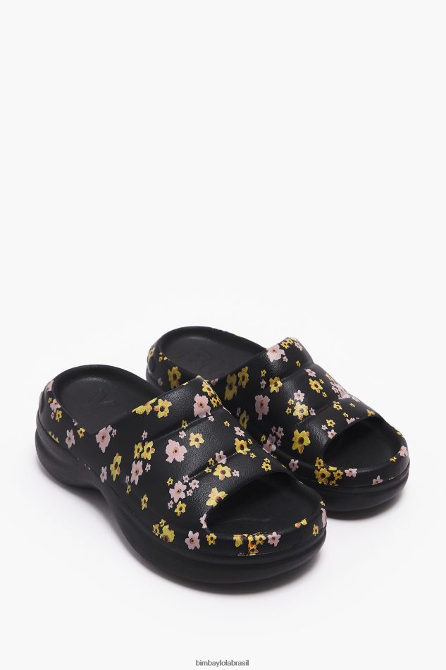 footwewar Bimba Y Lola chinelo plataforma com estampa de flores acrílicas preto P28JFH595