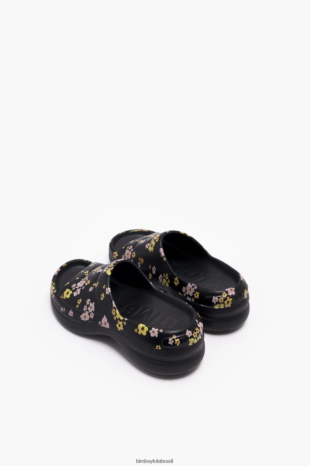 footwewar Bimba Y Lola chinelo plataforma com estampa de flores acrílicas preto P28JFH595