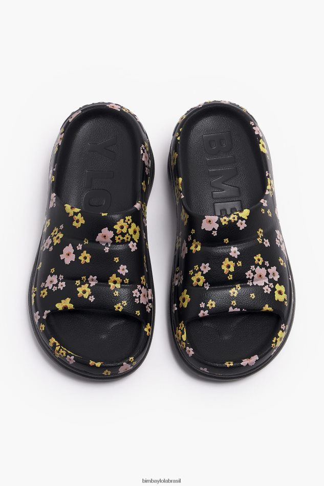 footwewar Bimba Y Lola chinelo plataforma com estampa de flores acrílicas preto P28JFH595