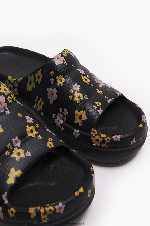 footwewar Bimba Y Lola chinelo plataforma com estampa de flores acrílicas preto P28JFH595